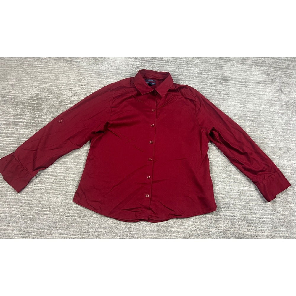 Westbound Petites Button Down Women PM Burgundy Red Wrinkle Free Roll Tab Sleeve